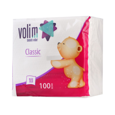 Napkins single layer 33x33 white 100 pieces Volim